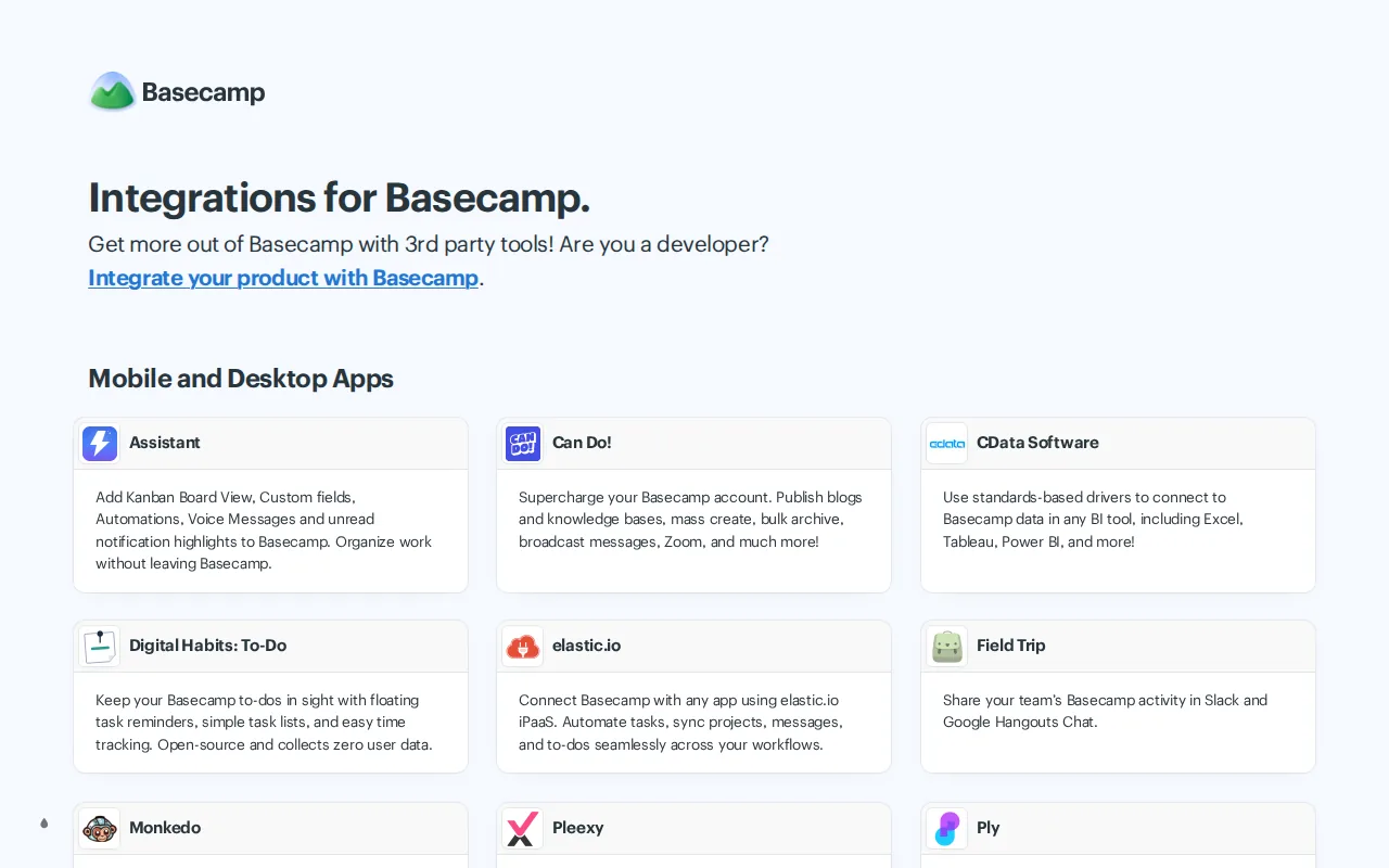 Screenshot of the Basecamp website
