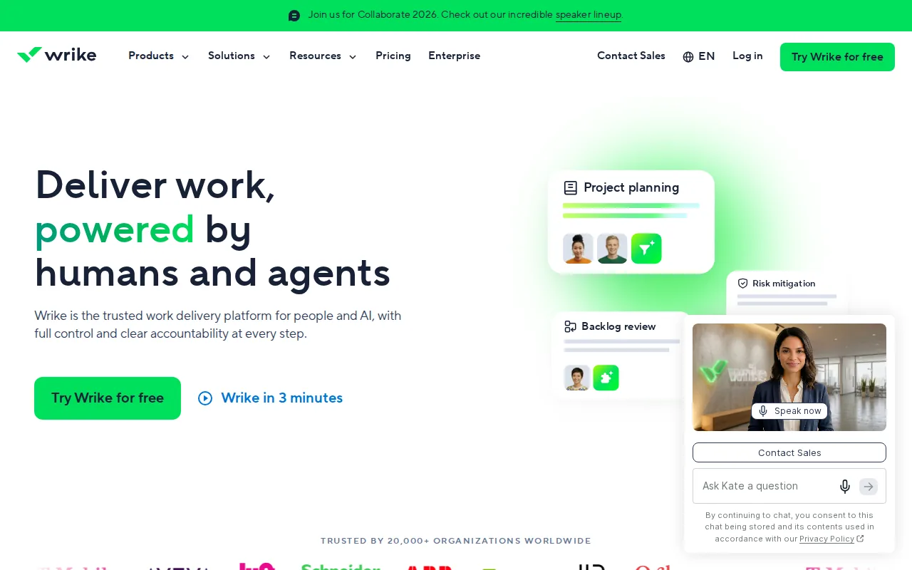 Screenshot of the Wrike website