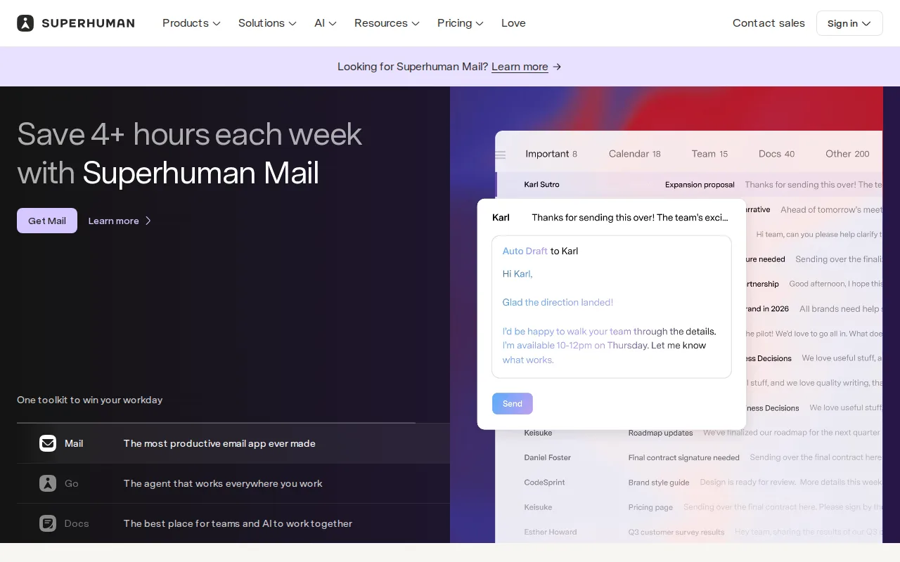 Screenshot of the Superhuman website