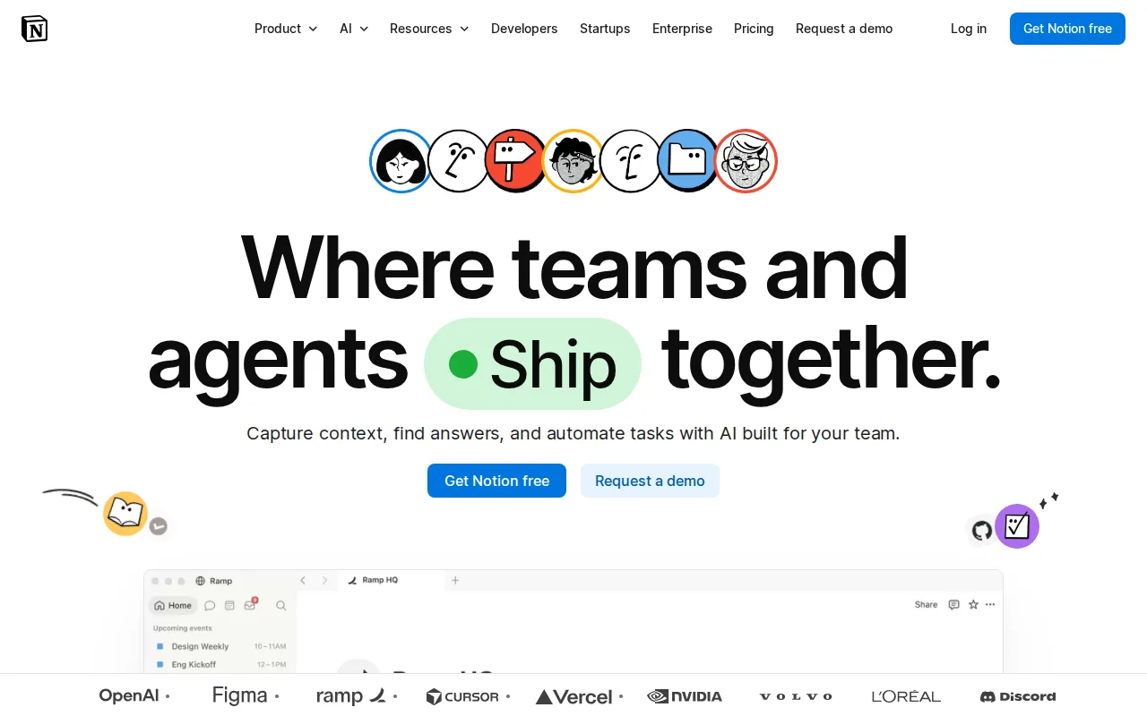 Screenshot of the Notion website