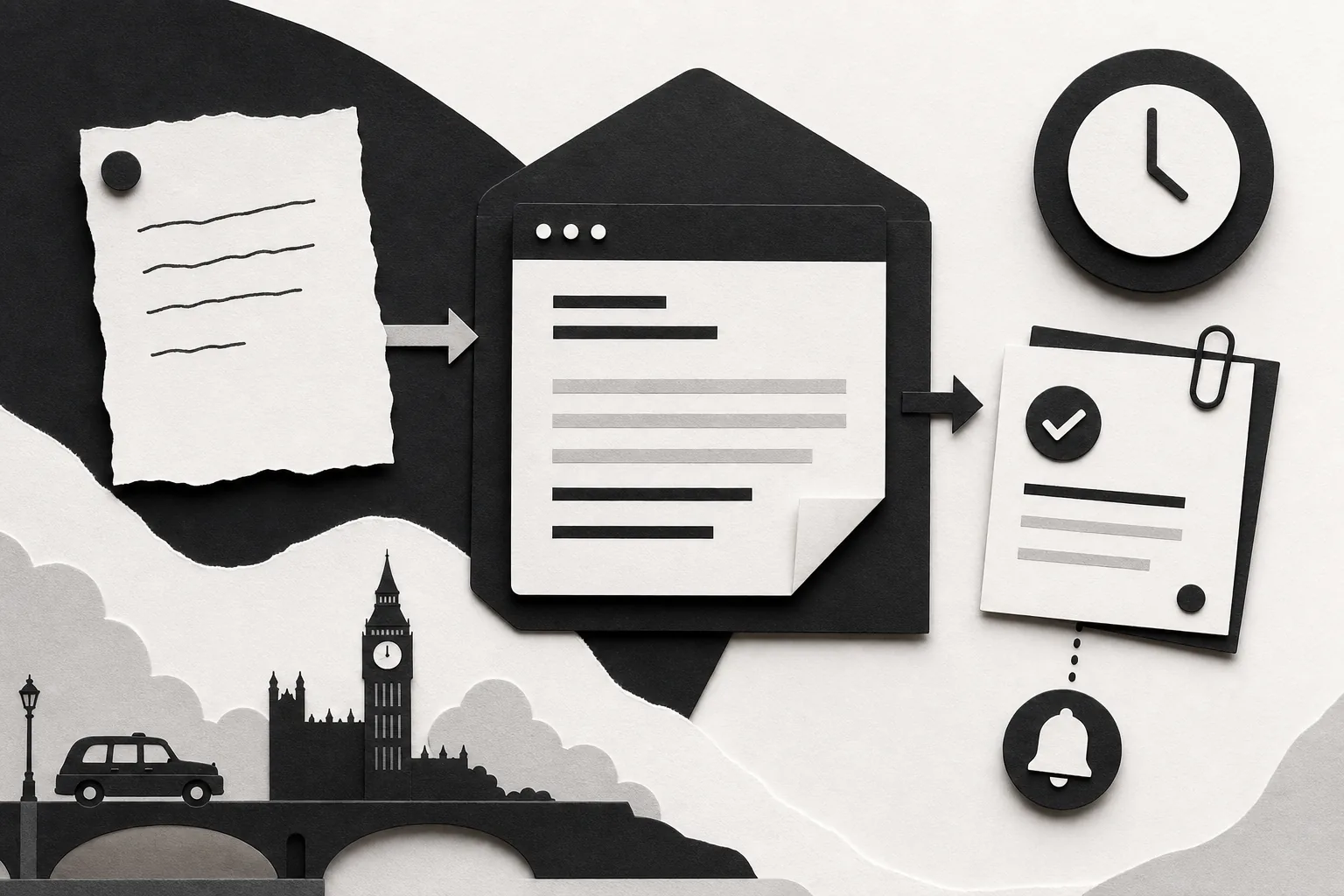 AI-assisted email drafting with a human review step and scheduled send reminder.
