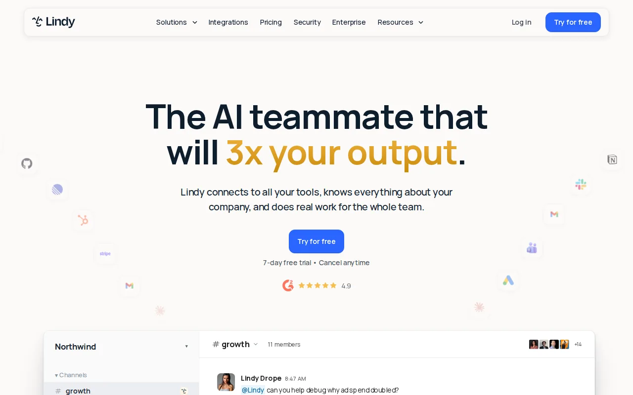 Screenshot of the Lindy AI website