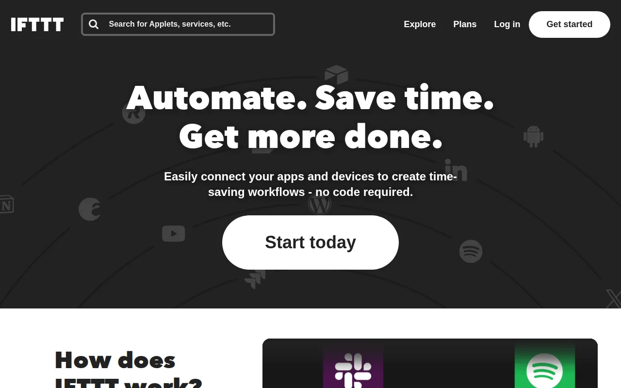 Screenshot of the IFTTT website