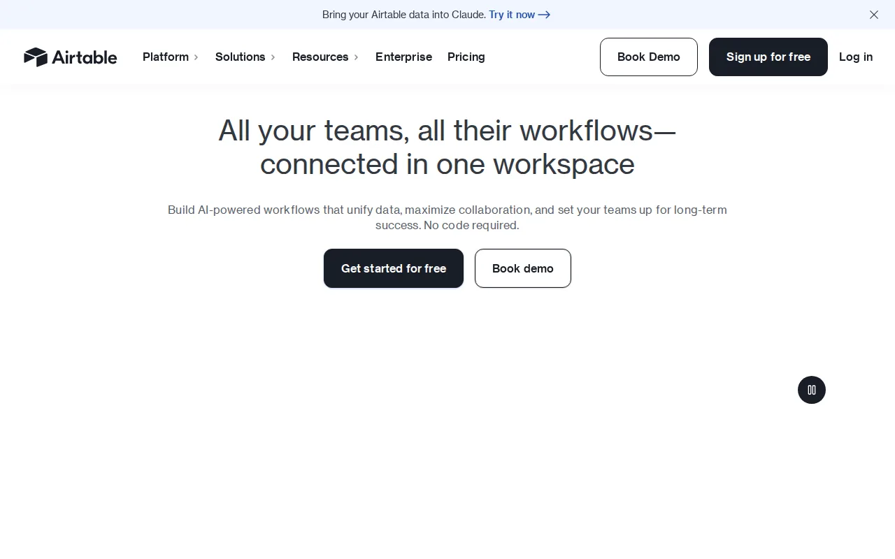 Screenshot of the Airtable website