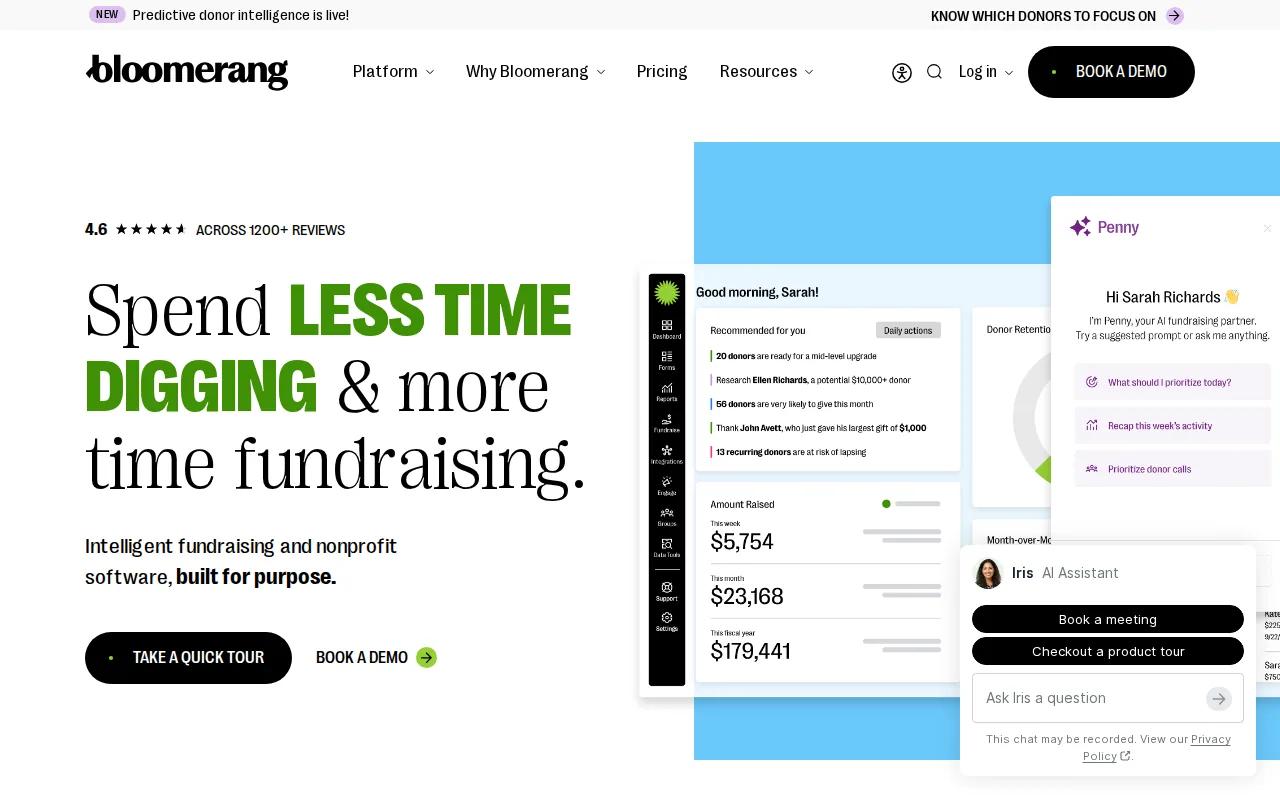 Screenshot of the Bloomerang website