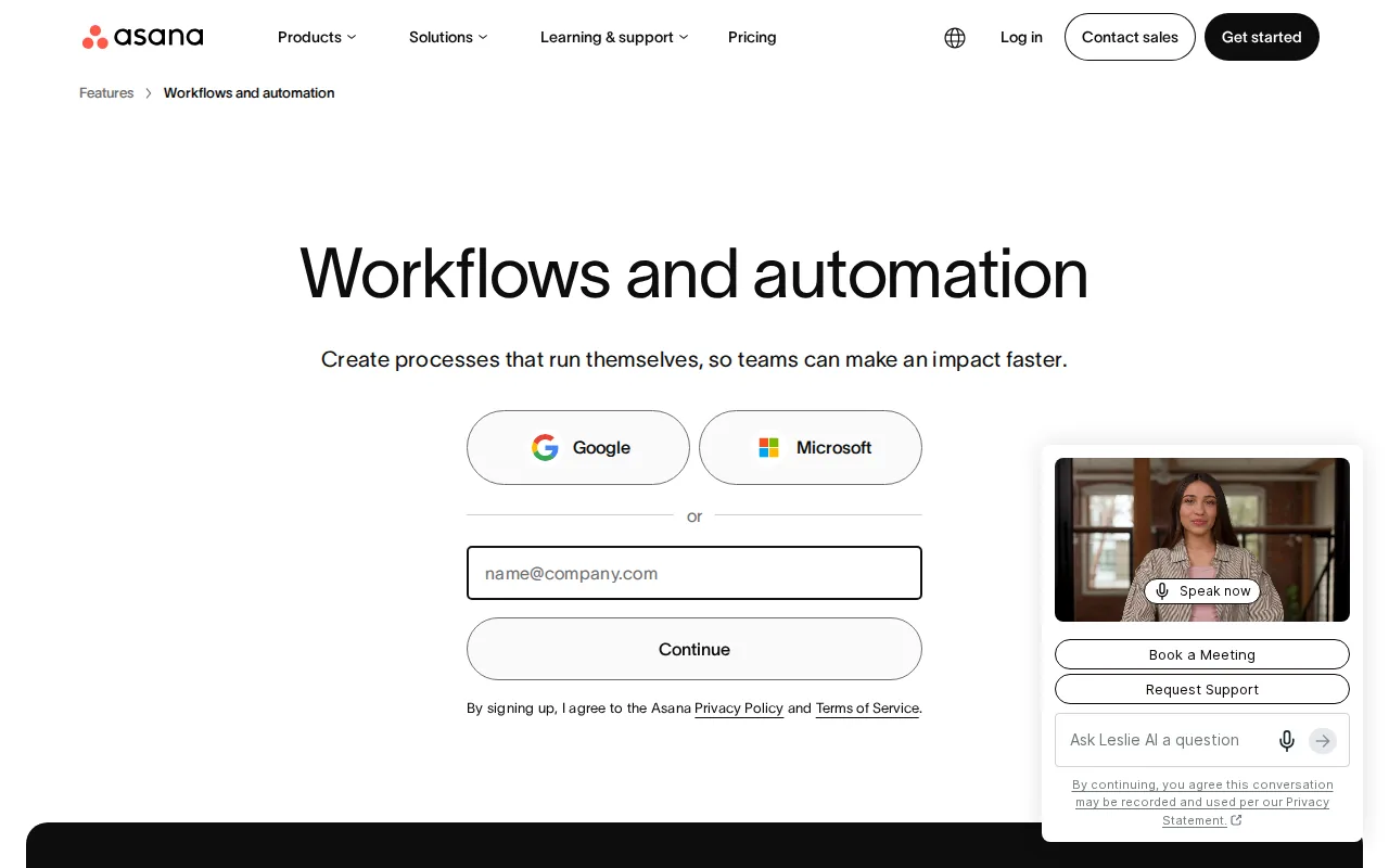 Screenshot of the Asana website
