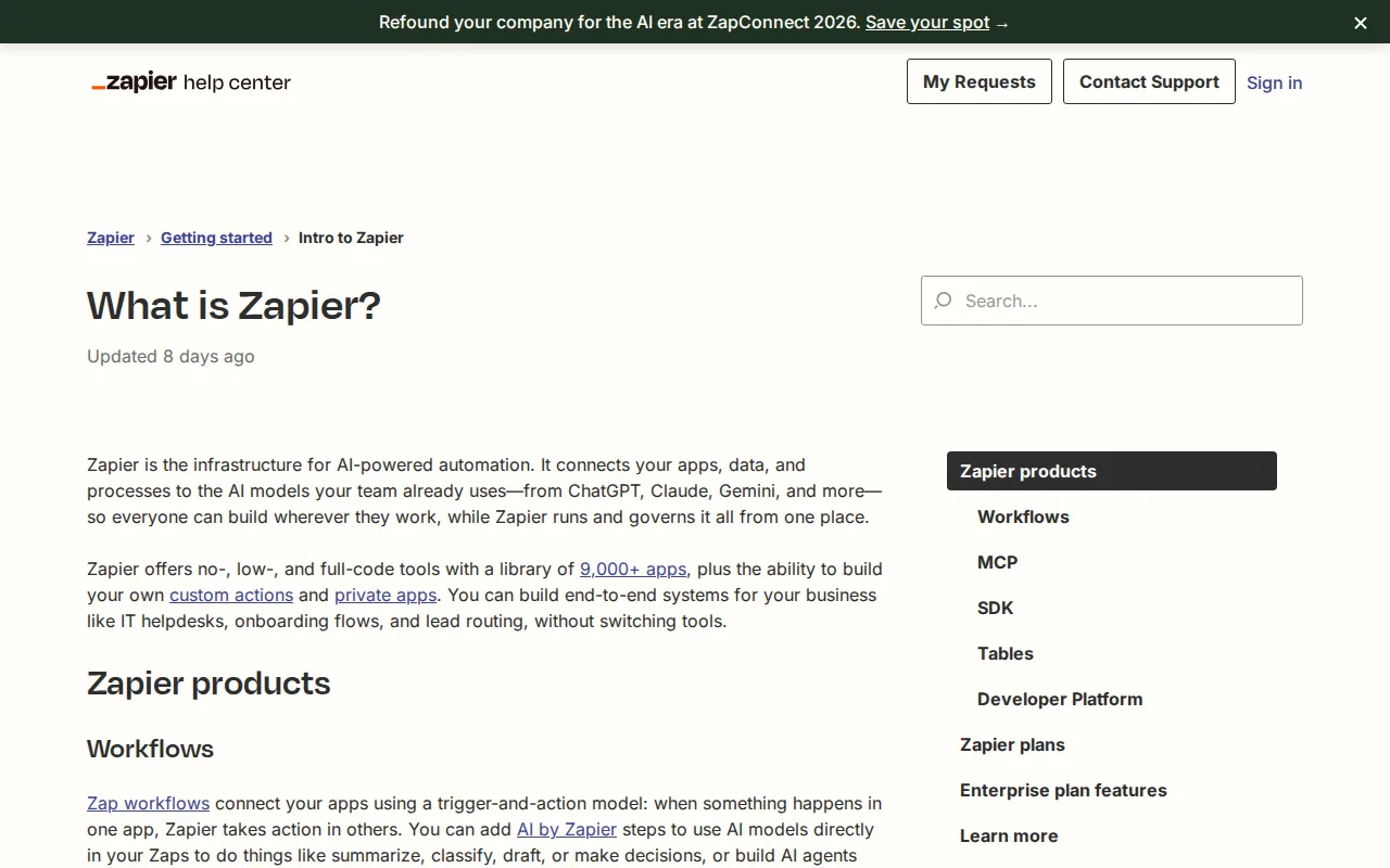 Screenshot of the Zapier website