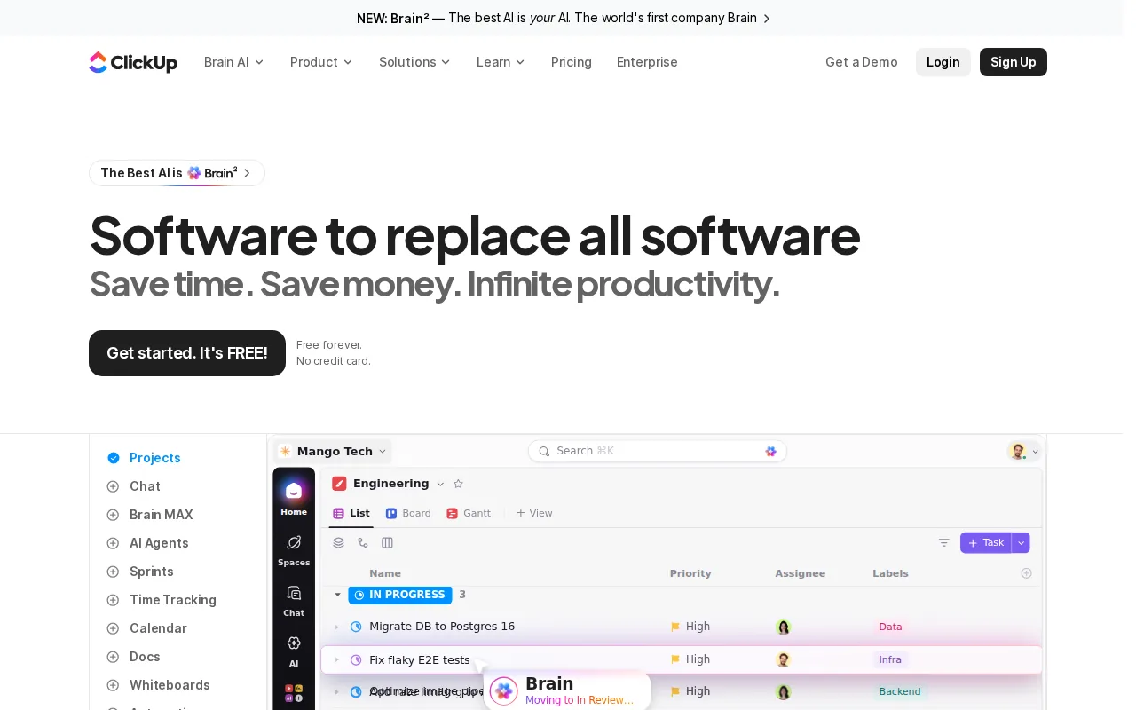 Screenshot of the ClickUp website